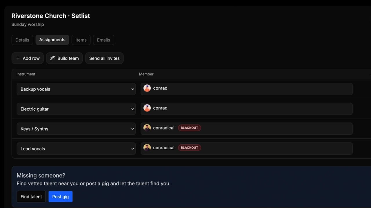 Setlist builder preview